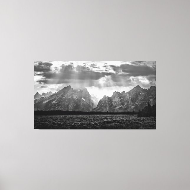 Grand Teton Mountain Range in Black and White Canvastryck (Framsida)