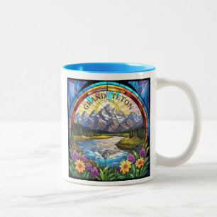 Grand Teton Mountains Faux Stached Glass Mountain Två-Tonad Mugg