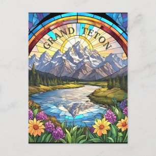 Grand Teton Mountains Faux Stached Glass Mountain Vykort