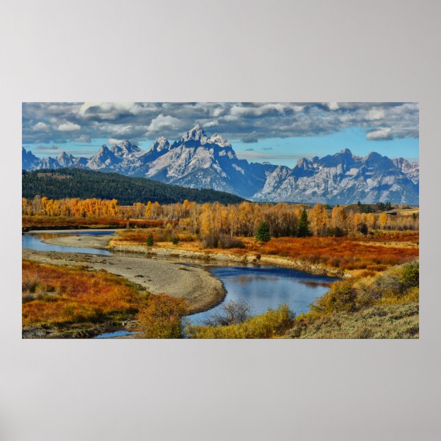 Grand Teton Mountains River View på hösten Poster (Framsidan)