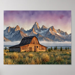 Grand Teton National Park Akvarell Konsttryck Poster