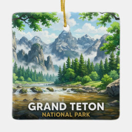 Grand Teton National Park Anime-inspirerat landska Julgransprydnad Keramik