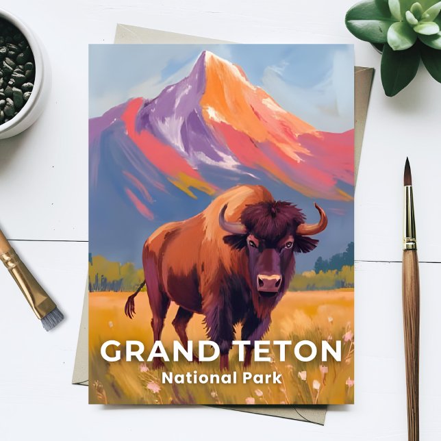 Grand Teton National Park | Bison Travel Art Vykort (Skapare uppladdad)