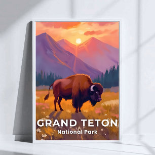 Grand Teton National Park   Bison Wyoming Resa Poster