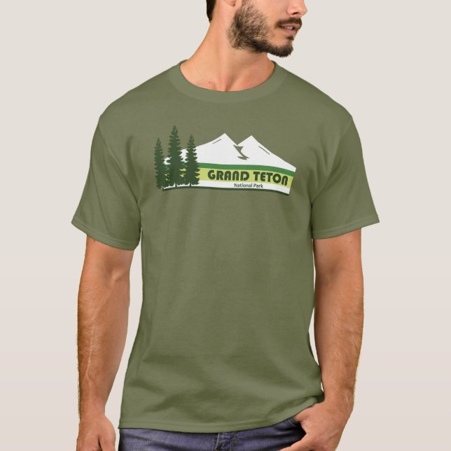 Grand Teton National Park Grönt Rand T Shirt (Framsida)