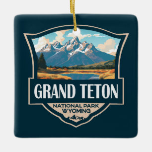 Grand Teton National Park Illustration Retro Julgransprydnad Keramik