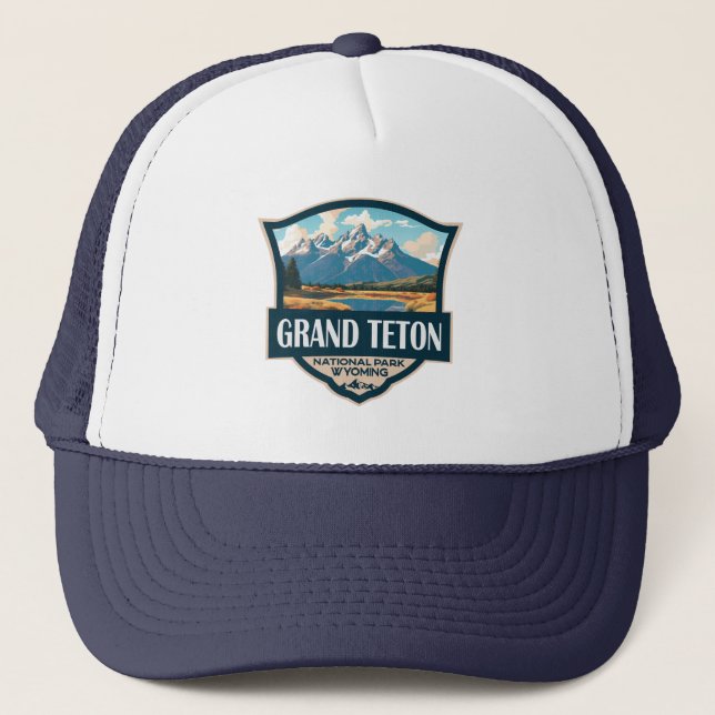 Grand Teton National Park Illustration Retro Keps (Framsida)