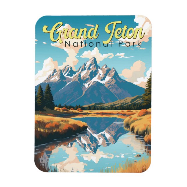 Grand Teton National Park Illustration Retro Magnet (Vertikal)