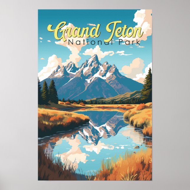 Grand Teton National Park Illustration Retro Poster (Framsidan)
