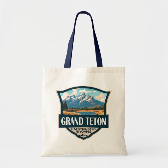 Grand Teton National Park Illustration Retro Tygkasse (Framsidan)