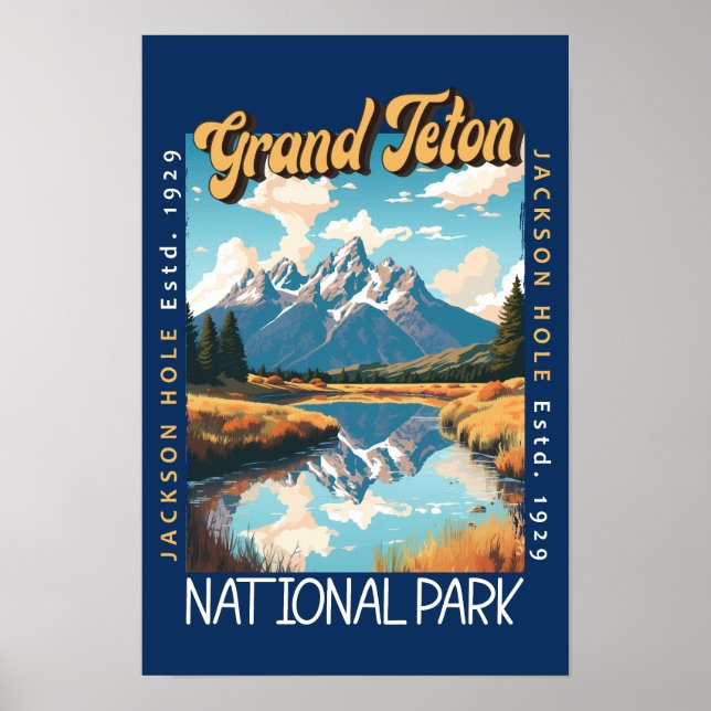 Grand Teton National Park Jackson Hole Distressed Poster (Framsidan)