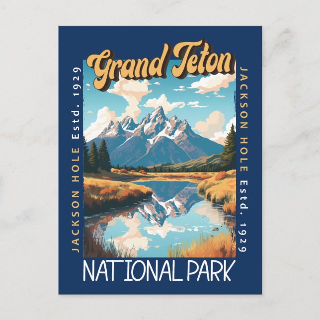 Grand Teton National Park Jackson Hole Distressed Vykort (Framsida)