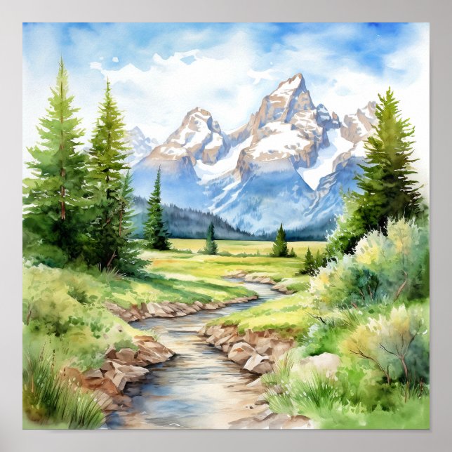 Grand Teton National Park-målning Skriv ut Poster (Framsidan)