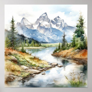 Grand Teton National Park-målning Skriv ut Poster