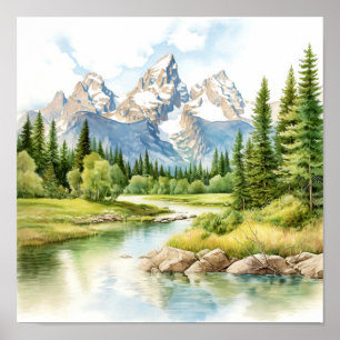 Grand Teton National Park-målning Skriv ut Poster