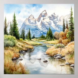 Grand Teton National Park-målning Skriv ut Poster