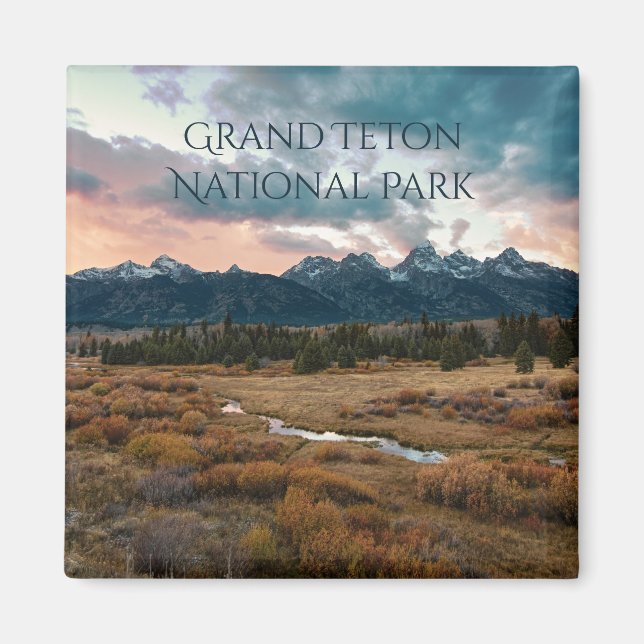 Grand Teton National Park Mountain Sunset Photo Magnet (Framsidan)