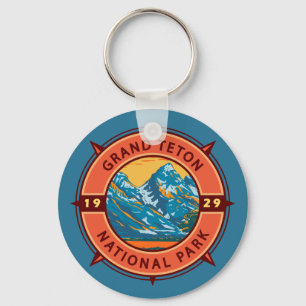 Grand Teton National Park Retro Compass Emblem Nyckelring