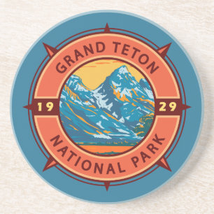 Grand Teton National Park Retro Compass Emblem Underlägg