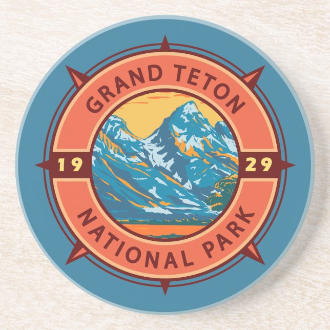 Grand Teton National Park Retro Compass Emblem Underlägg (Framsidan)