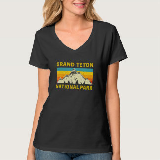 Grand Teton National Park Retro Style Mountain Sun T Shirt