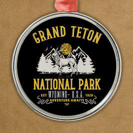 Grand Teton National Park Vintage Landscape Julgransprydnad Metall