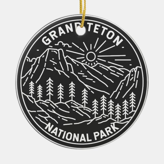 Grand Teton National Park Vintage Monoline Julgransprydnad Keramik (Framsidan)