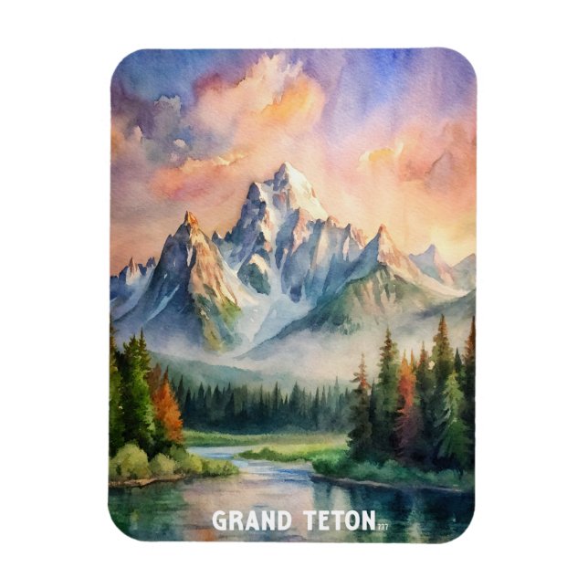 Grand Teton National Park Watercolor Painting Magnet (Vertikal)