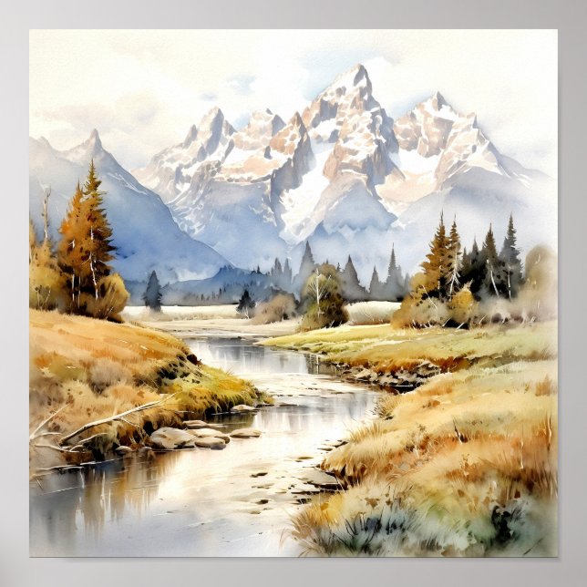 Grand Teton National Park Watercolor Poster (Framsidan)