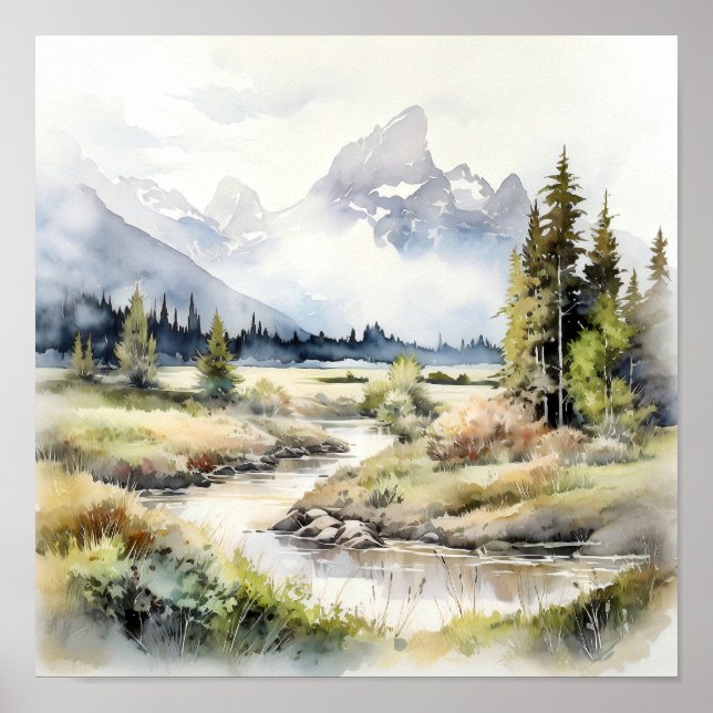 Grand Teton National Park Watercolor Poster (Framsidan)