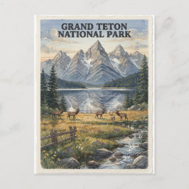 Grand Teton National Park Wyoming Akvarell Vykort