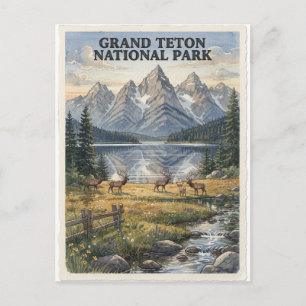 Grand Teton National Park Wyoming Akvarell Vykort