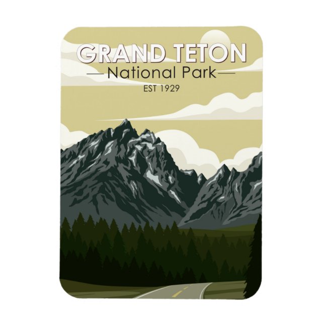 Grand Teton National Park Wyoming Road Vintage Magnet (Vertikal)