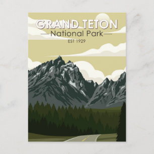 Grand Teton National Park Wyoming Road Vintage Vykort