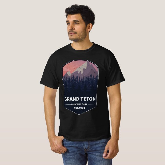 Grand Teton National Park Wyoming USA Hiker Camper T Shirt (Hel framsida)