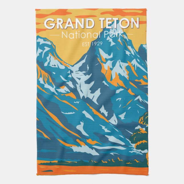 Grand Teton National Park Wyoming Vintage Kökshandduk (Vertikal)
