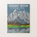 Grand Teton National Park Wyoming Vintage Pussel<br><div class="desc">Stor Teton-vektorteckningsdesign. Parken omfattar de största topparna i Teton-området och de flesta av de norra delarna av dalen som går under namnet Jackson Hål.</div>