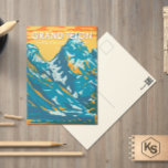 Grand Teton National Park Wyoming Vintage Vykort<br><div class="desc">Stor Teton-vektorgrafik i ett fönster med stil-design. Parken omfattar de största topparna i Teton-området och de flesta av de norra delarna av dalen som går under namnet Jackson Hål.</div>