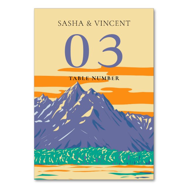 Grand Teton nationalpark Bröllop Retro Bordsnummer (Framsidan)