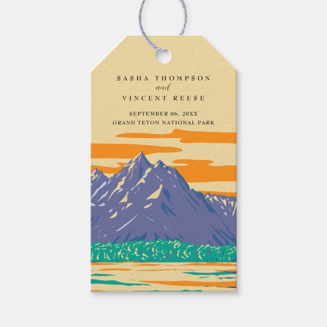 Grand Teton nationalpark Bröllop Retro Presentetikett (Framsidan)