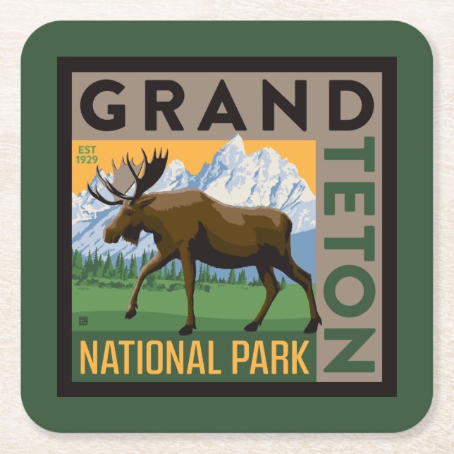 Grand Teton nationalpark Moose Underlägg Papper Kvadrat (Framsidan)