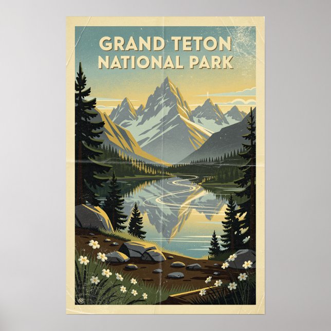 Grand Teton nationalpark Retro Poster (Framsidan)