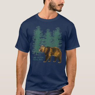 Grand Teton nationalpark Wyoming Bear Träd Retro T Shirt