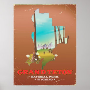 Grand Teton nationalpark Wyoming Karta Poster