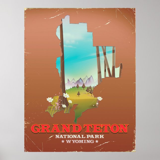 Grand Teton nationalpark Wyoming Karta Poster (Framsidan)
