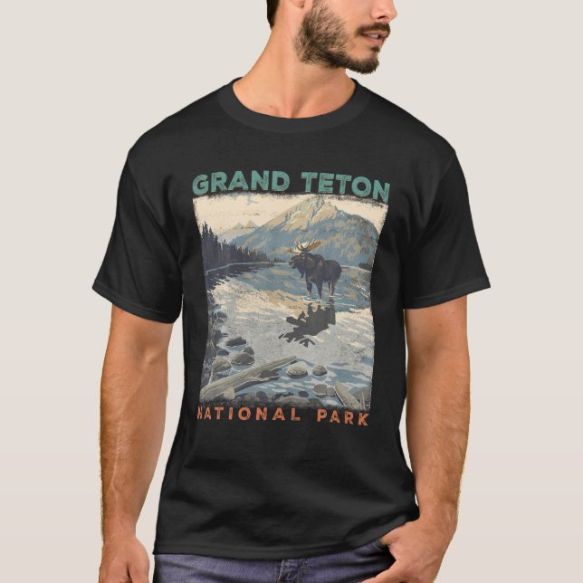 Grand Teton nationalpark Wyoming Preppy Throwback T Shirt (Framsida)