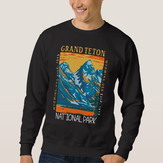 Grand Teton nationalpark Wyoming Retro Distress Lång Ärmad Tröja (Framsida)