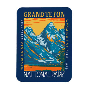 Grand Teton nationalpark Wyoming Retro Distress Magnet