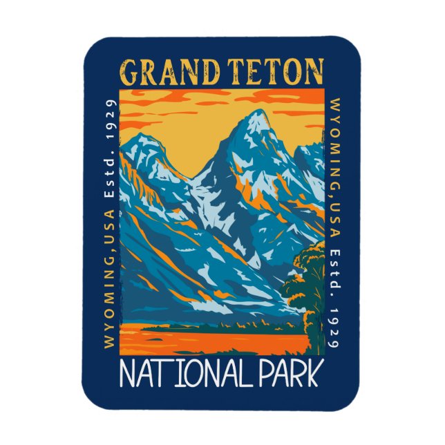 Grand Teton nationalpark Wyoming Retro Distress Magnet (Vertikal)