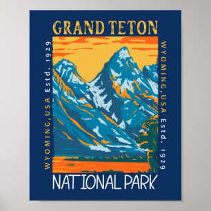 Grand Teton nationalpark Wyoming Retro Distress Poster